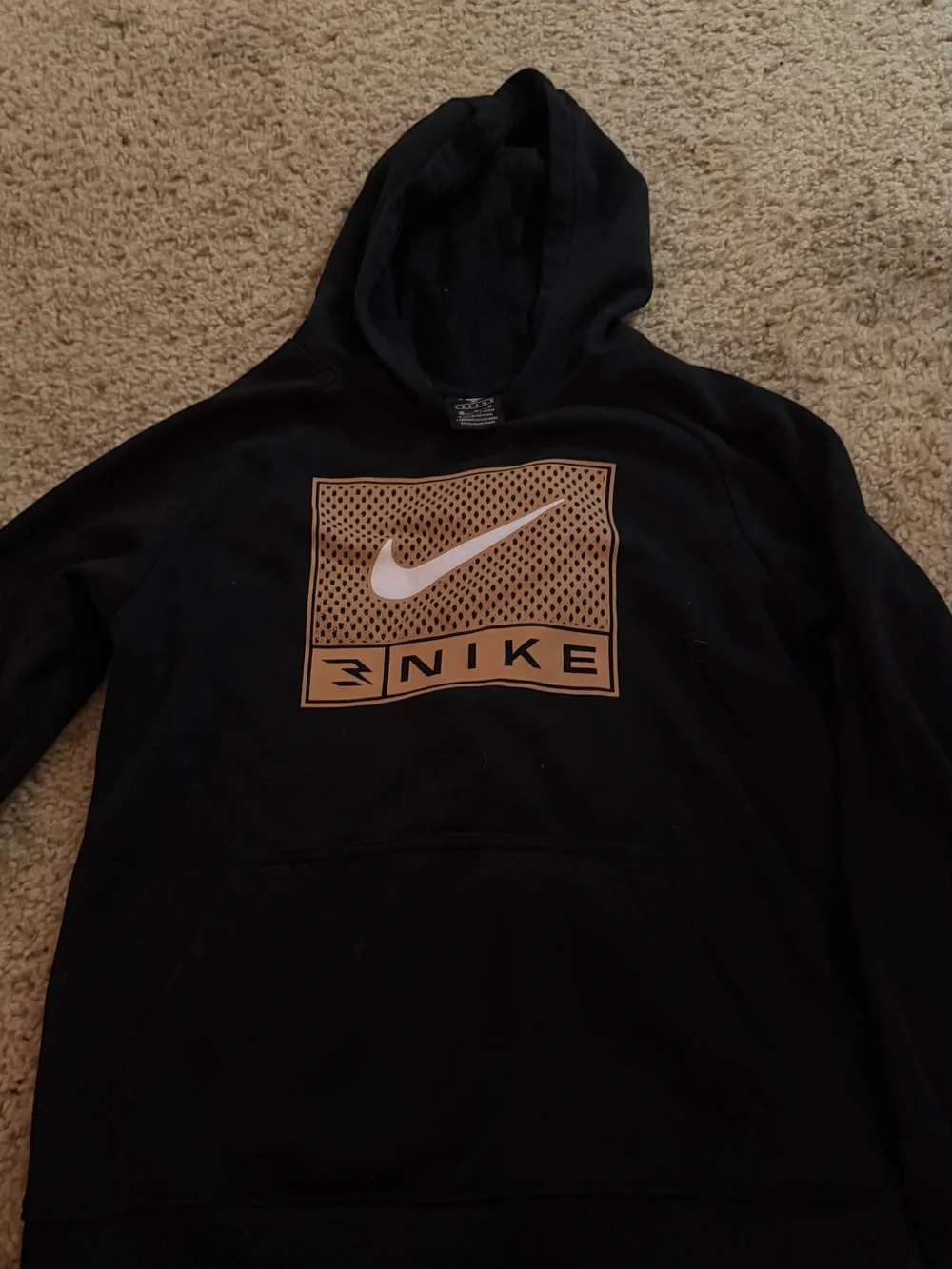 Nike Kids Youth Black Crewneck Hoodie with Tan Logo Panel